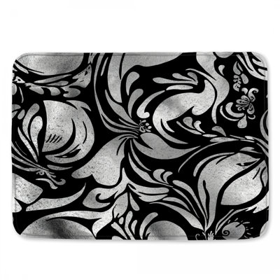 Tapis de bain floral argent noir