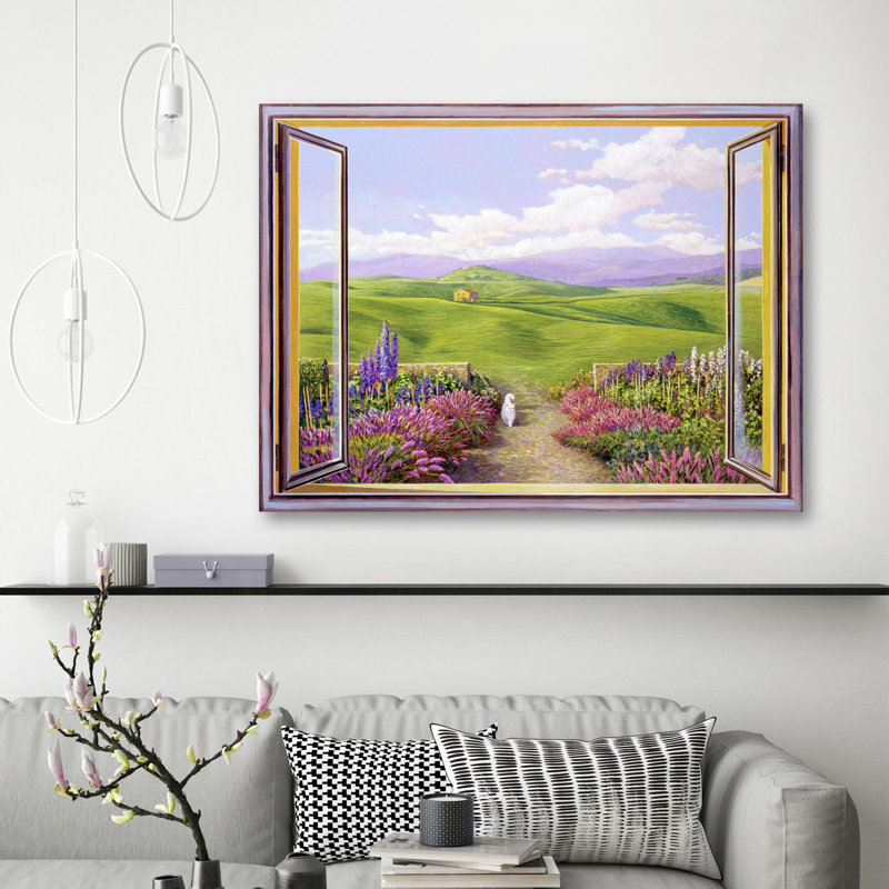 Window Overlooking A Tuscan Landscape by Andrea Del Missier - No Frame Art Prints on Canvas, 70cm H  x 100cm W  x 4cm D