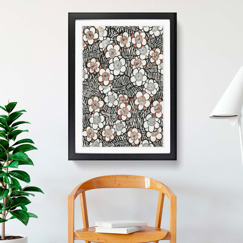 Floral Pattern by Watanabe Seitei - Picture Frame Graphic Art Print, Black, 50cm H x 35cm W x 2cm D