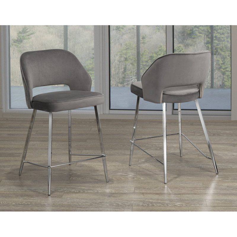 Jonothon Upholstered Counter Stool with Metal Frame, Grey