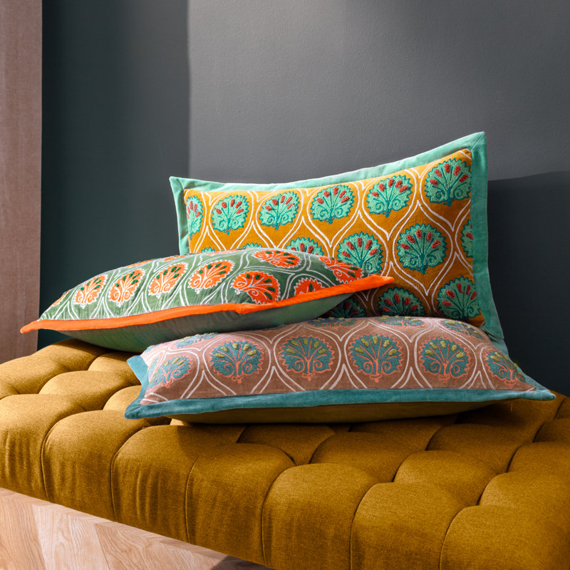 Casa Floral Rectangular Throw Cushion, Green/Yellow