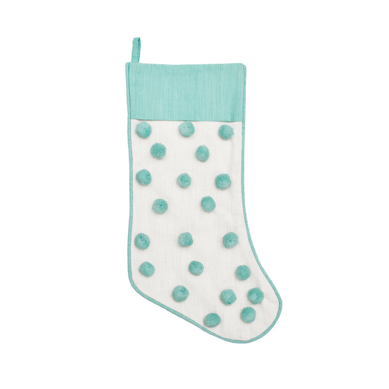 Aqua and White Tufted Dot Christmas Stocking
