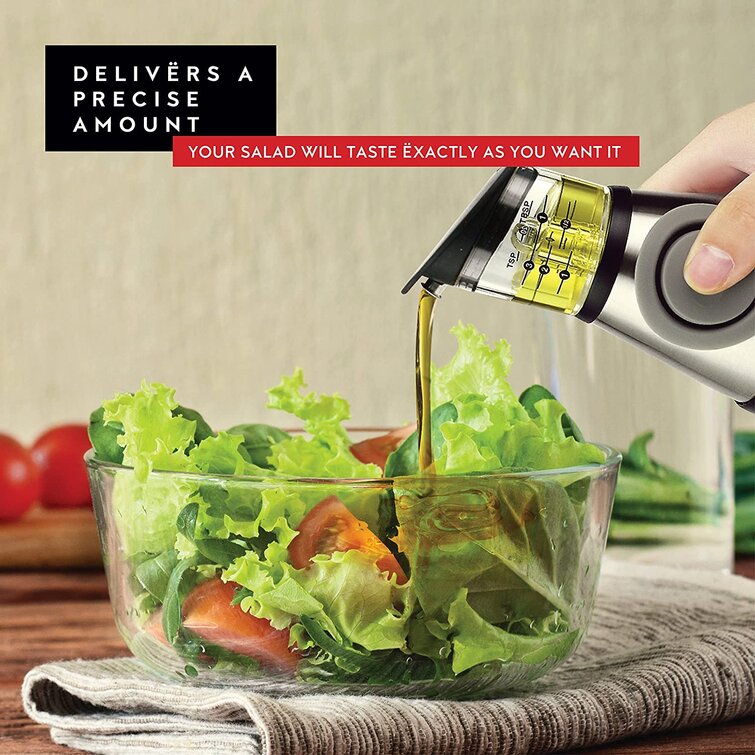 DWËLLZA Kitchen Olive Oil Dispenser and Oil Sprayer for Cooking Set - Oil Mister Sprayer 6 oz and Glass Oil Bottle 17 oz with Measurements and Drip