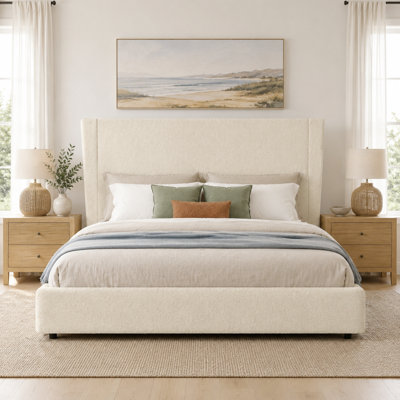 Bensu Modern Boucle Upholstered Platform Bed Frame with 51.38'' Tall Headboard