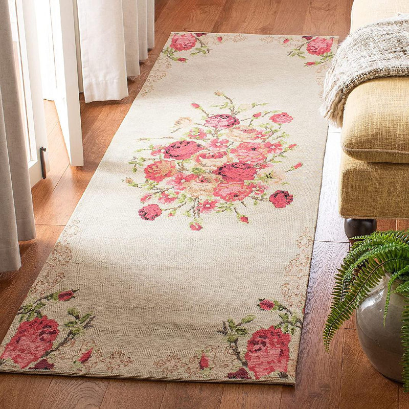 Tapis intérieur / extérieur en polyester tissé à la machine Mehvish - rouge / beige / vert