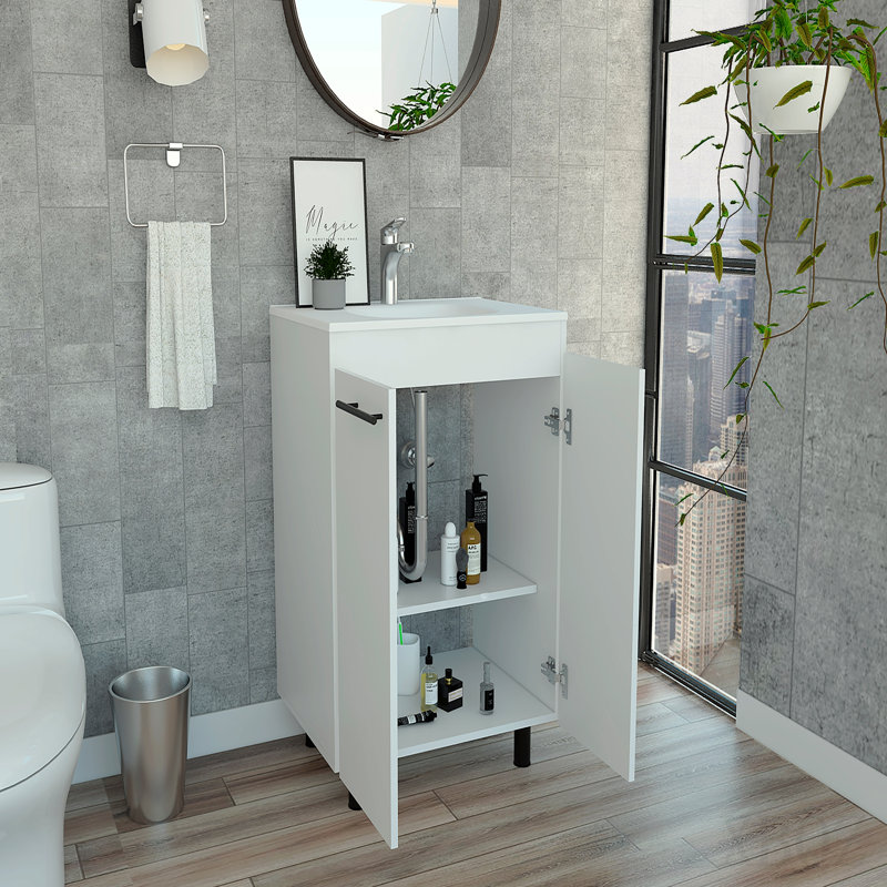 Meuble-lavabo 24 po, armoire de plancher, porte double, deux tablettes - blanc