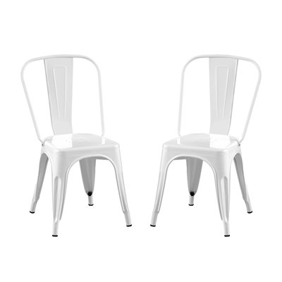 Set Of 2 High Gloss Industrial Metal Dining Chairs 18 Inch Seat Height Stackable Indoor Outdoor, Lightweight Easy-Clean Surface, Easy Assembly, Durable Modern Design, For Kitchen Cafe Bar