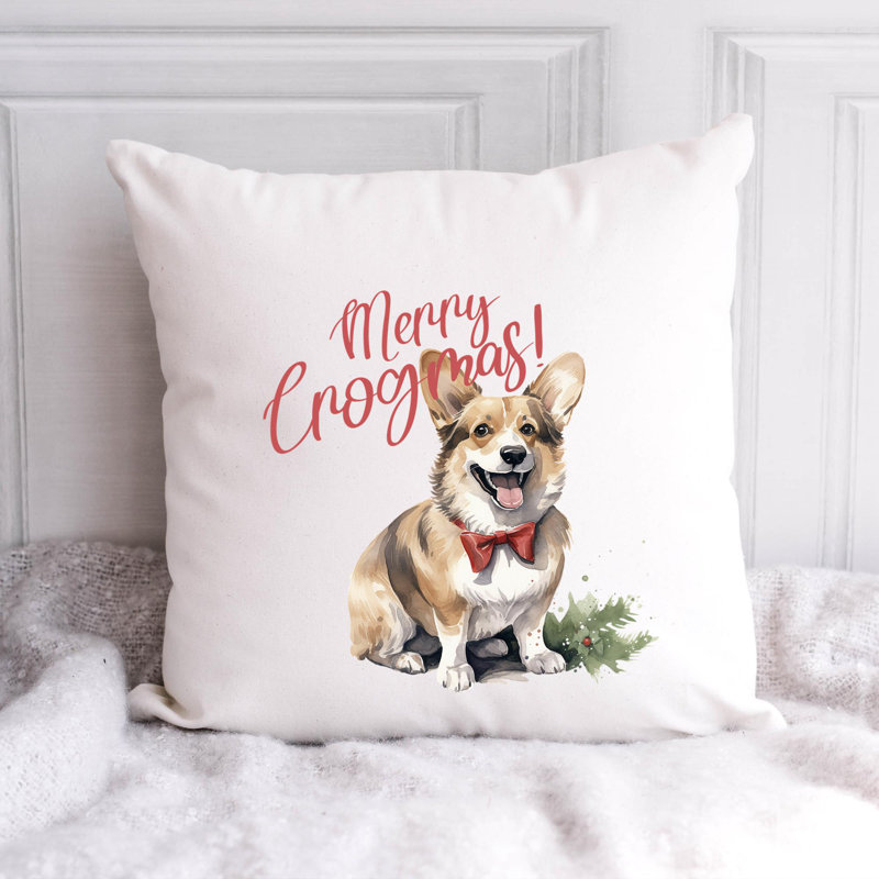 Coussin décoratif en polyester 05_corgi, 16 po x 16 po