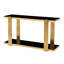 Console miroir de 140 cm avec cadre doré et plateau en verre trempé noir, meuble de rangement moderne à deux niveaux pour entrée