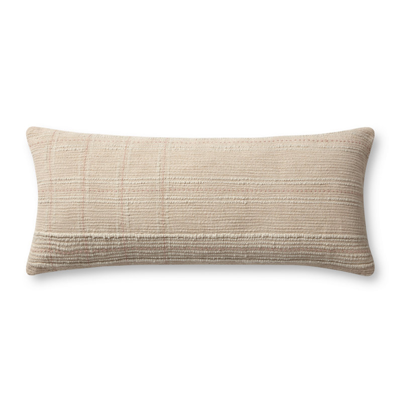 Ivory Blush Textured Cotton Polyester Lumbar Pillow Cover