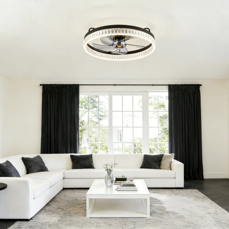 20 po Ventilateur de plafond intérieur noir de 5,5 po à 6 pales, à intensité variable, fixation murale à DEL avec télécommande