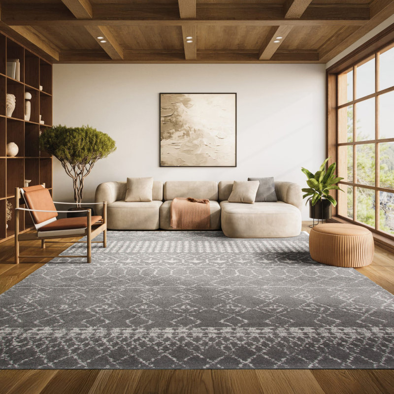 Tapis gris / ivoire Chun Southwestern, Rectangle 3 pi x 5 pi