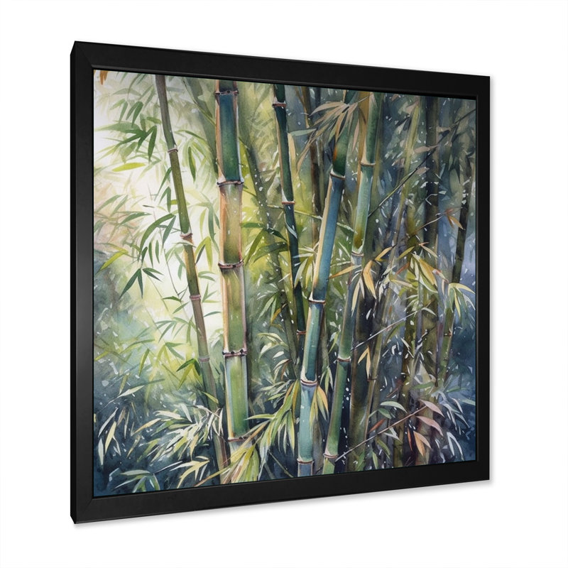 Impression sur toile Goldenray Green Floral Bamboo Bliss II, H 36 po x l 36 po x P 1,5 po, Cadre photo noir
