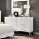 Glam White Dresser Of 6X Storage Drawers Faux Marble Laminated Top Chrome Metal Legs Bedroom Furniture