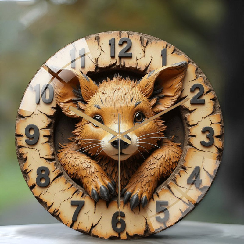 Horloge murale en bois avec art animalier unique - Horloge murale moderne en verre 12 po