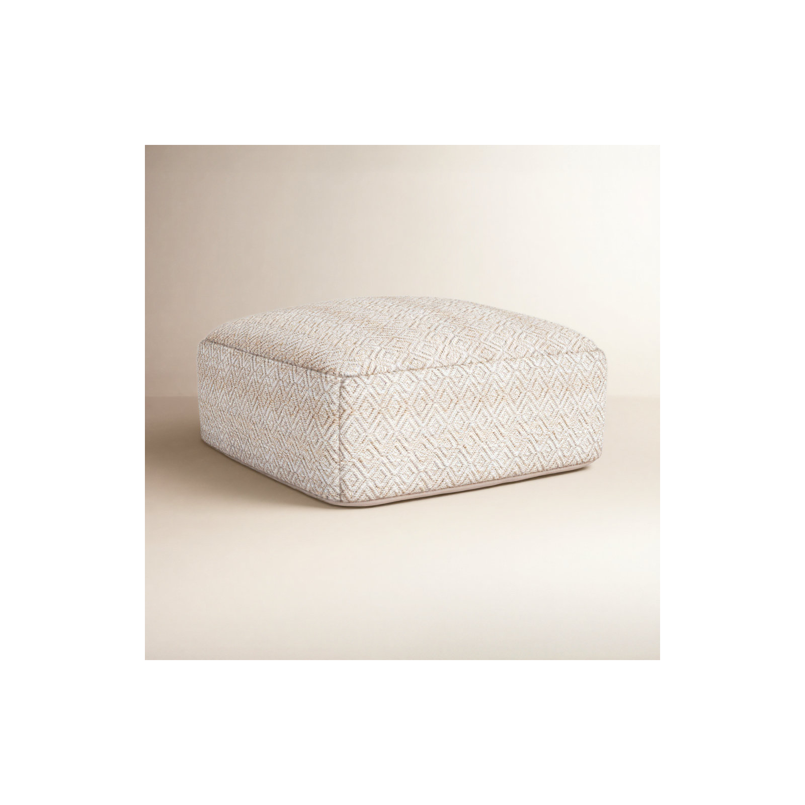 Iyanola 34'' Wide Square Geometric Pouf Ottoman, Beige/Brown