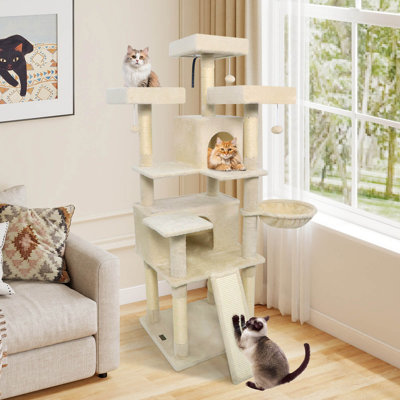 Arbre à chat 65 po de hauteur multi-niveaux avec 3 perchoirs et 2 condos