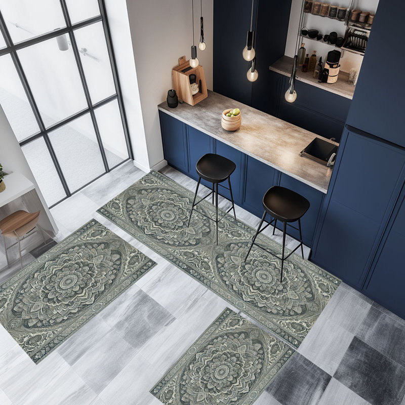  Tapis de cuisine 3 pièces grands tapis bohémiens tapis antidérapants lavables absorbants en microfibre peluches tapis de cuisine pour plancher de cuisine évier buanderie foncé décor à la maison