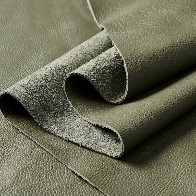 Canapé modulaire à large accoudoirs en cuir assorti, Similicuir vert olive, H 33 po x l 159 po x P 103 po, Orienté à droite
