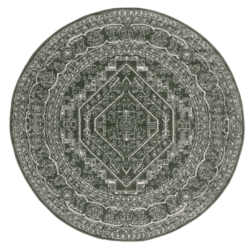 Adirondack Area Rug In Dark Green / Ivory, Round 183cm 