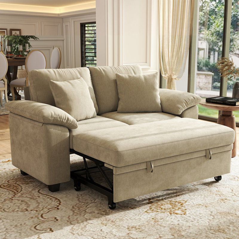 Canapé-lit convertible 61 po avec rangement dissimulé et accoudoirs rembourrés ergonomiques, Brown