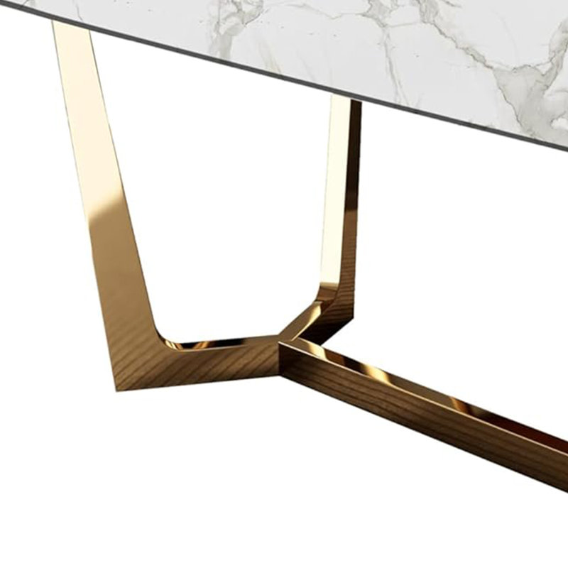 Rectangular Dining Table With Metal Trestle Legs, Gold