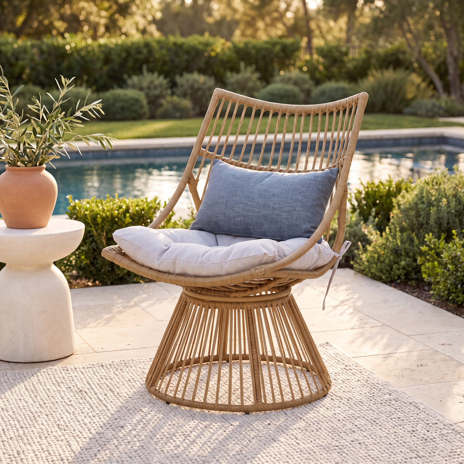 Wicker Outdoor Lounge Chair, Beige, Light Brown