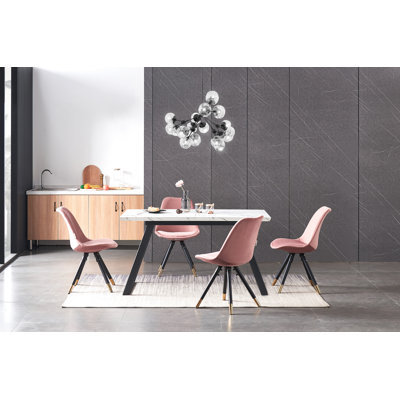 Gyeong-hui 4 Person Dining set - a Rectangular Extendable Dining Table with Metal Legs and a Set of 4 Quilted Velvet Dining Chairs for Dining Room - Modern Dining Table Set