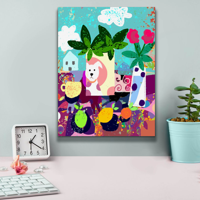 «Dog Vase Collage» par Holly McGee, art mural sur toile, H 16 po x l 12 po x P 0,75 po