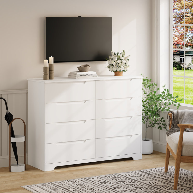 52.4 W 8 - Drawer Double Dresser, Freestandingstorage Cabinets, White