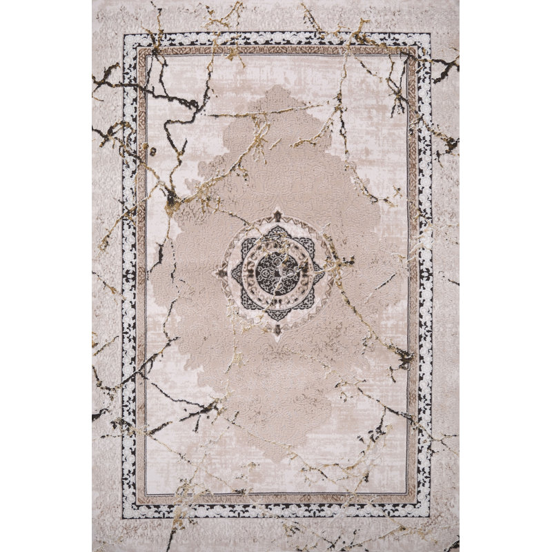 Ruby Marble Vein Medallion Abstract Area Rug, Rectangle 80 x 150 cm