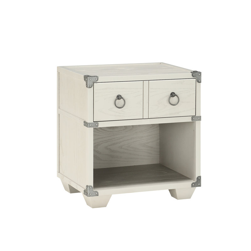 Table de chevet moderne grise avec double poignée et structure en bois
