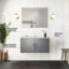 Gris foncé 36 po Meuble-lavabo de salle de bain, comptoir en quartz blanc, robinet, miroir à DEL - et comptoir à rayures, comptoir, résistance aux rayures-958630297