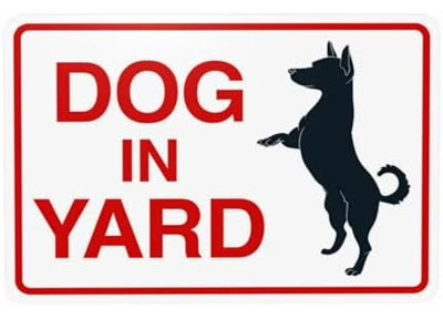 Dog in Yard With Graphic Warning Sign, Beware Of Dog Security Metal Signs for Home Busines Outdoor Indoor Road Yard Garage Street Wall Caution Decor 12 x 8 Inch