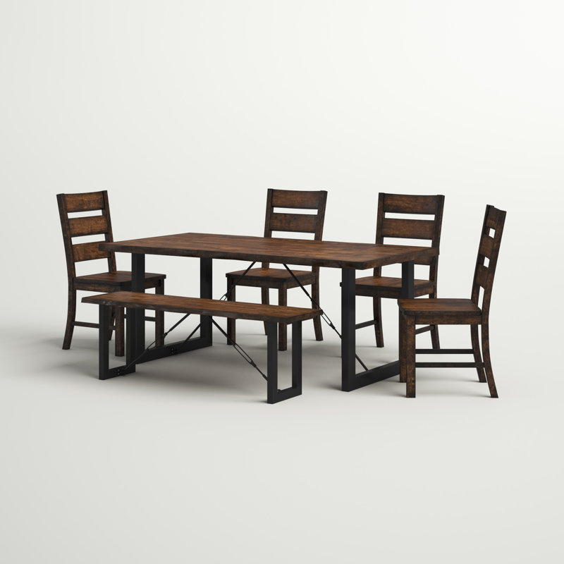Ensemble de table de salle à manger 6 pièces Borsari, 6 pièces: table, banc, 4 chaises