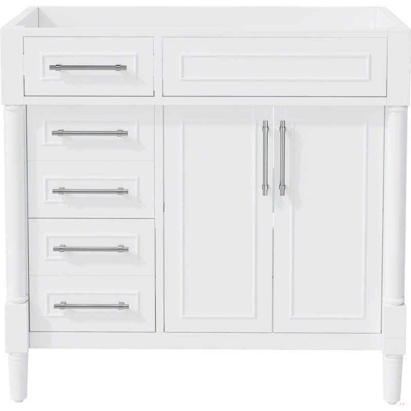 Meuble-lavabo de salle de bain 36 po sans lavabo, armoire de rangement autoportante avec 2 tiroirs et un tiroir basculant, meuble-lavabo avec cadre en bois massif seulement, tablette à hauteur réglable