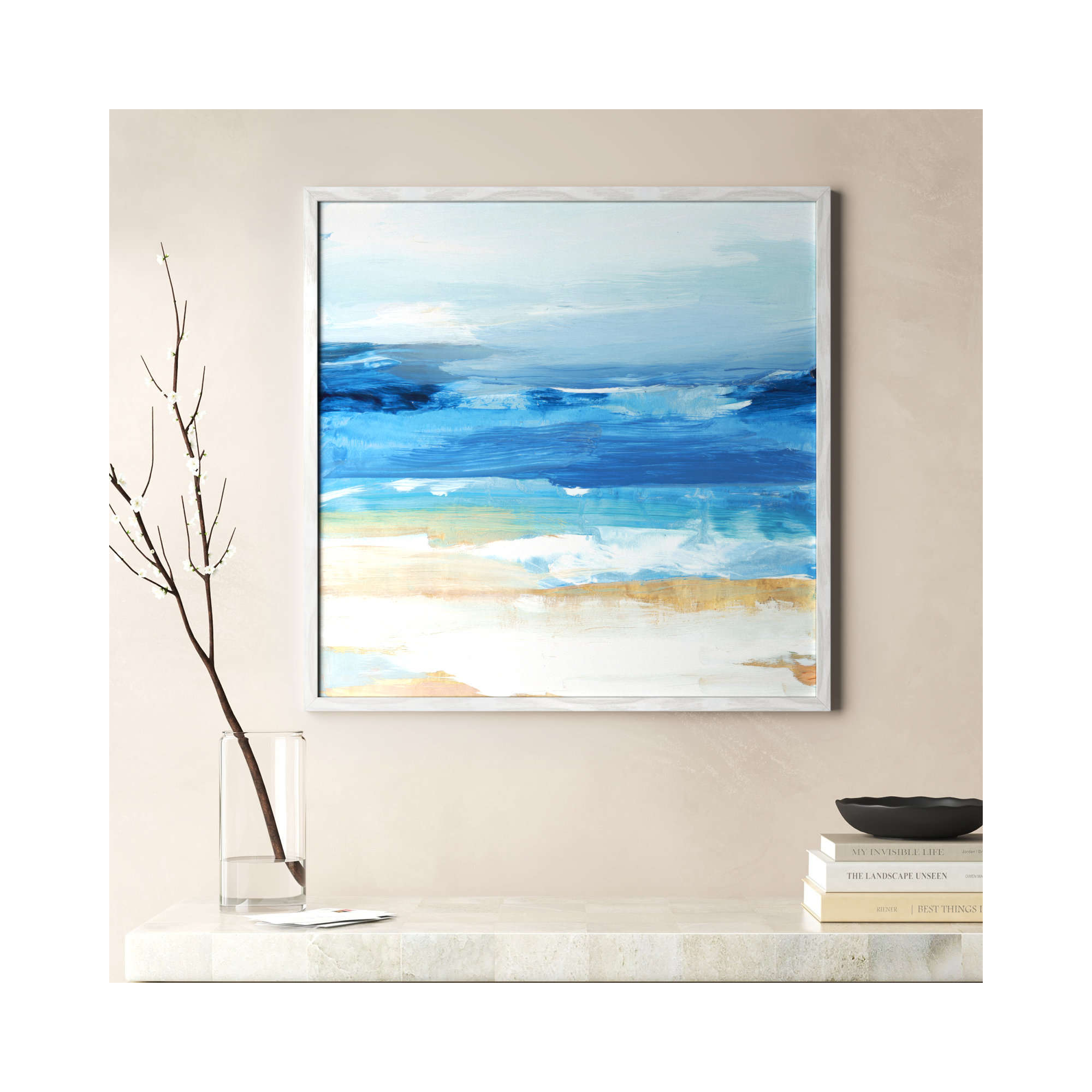 Surface Waves - Picture Frame Painting Print, 27.5" H x 27.5" W x 0.75" D, White Framed
