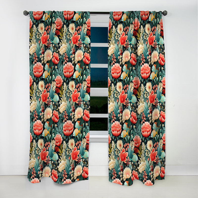 Motif tropical Coral Crêtes IV - Rideau floral - Rideau occultant floral - 1 panneau, L 52 po x L 95 po