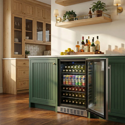 23.4 In. 140 (12 Oz.) Can Built-in / Freestanding Beverage Cooler Fridge W/ Temp Controls, Adjustable Shelves In Black