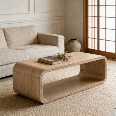 Modern Open-Frame Elegant Curved Light Wood Coffee Table by Latitude Run