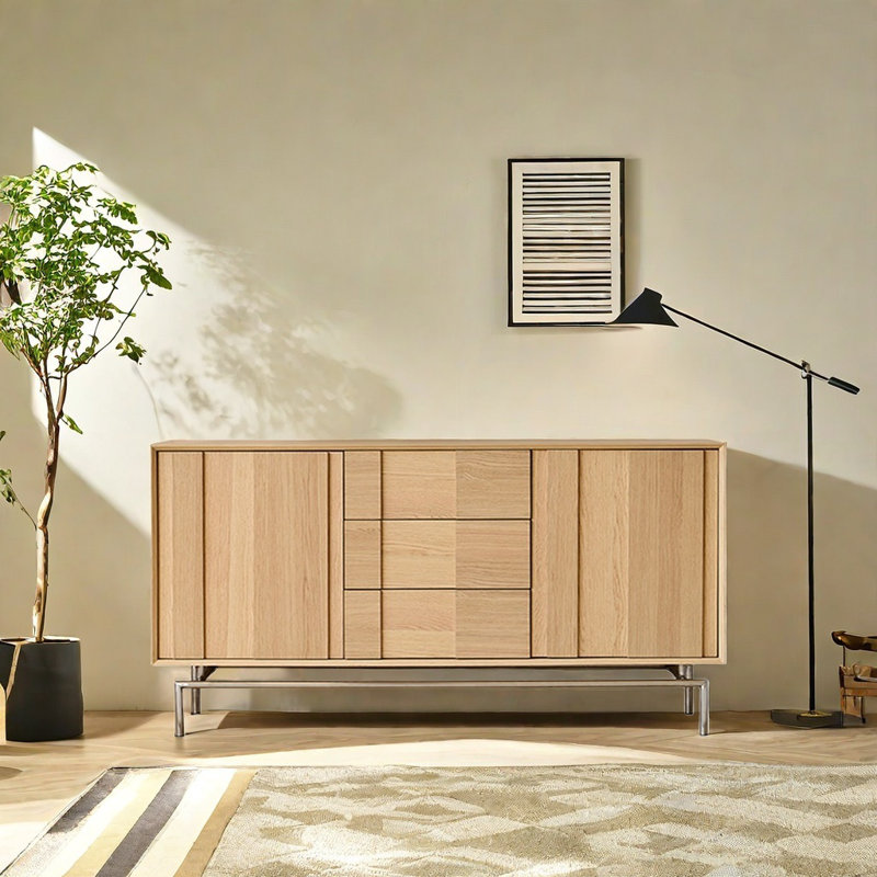 Armoire d'appoint moderne, simple et généreuse, Bois noueux / argent
