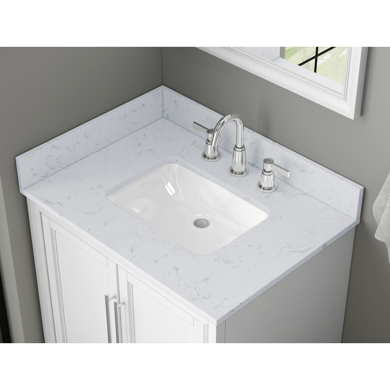 31 In. W  Backsplash, Engineered Carrara Marble
