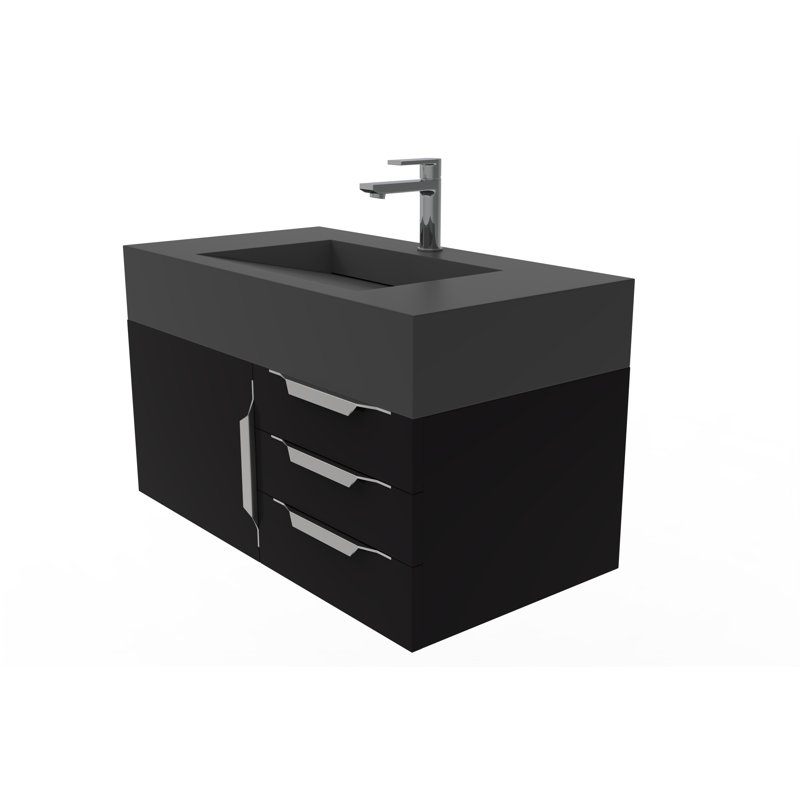 Nile 36" Wall-Mounted Single Bathroom Vanity Set, Black, Brushed Nickel, Gray