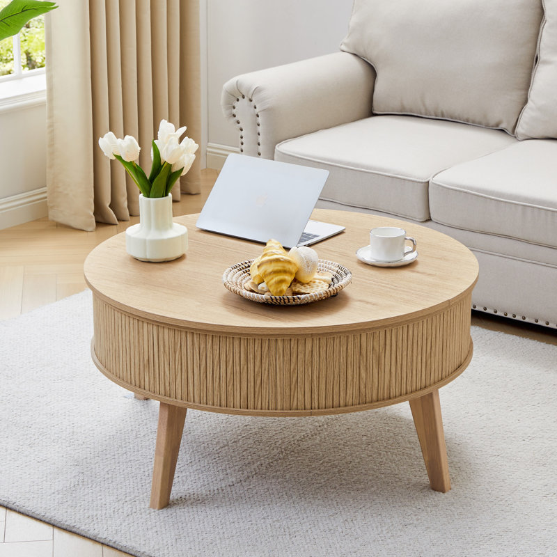 Lift Top Coffee Table With Storage, Fluted Round Coffee Tables, Natural