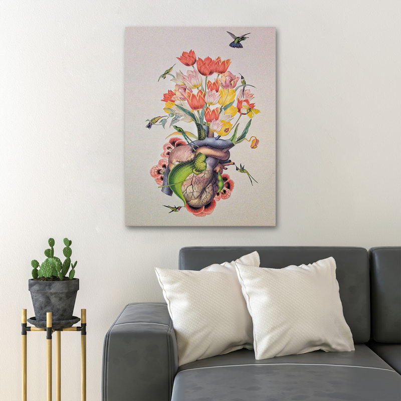 «A Bouquet Of Flowers Rooted From The Heart», peinture sur toile tendue, H 20 po x l 16 po x P 2 po