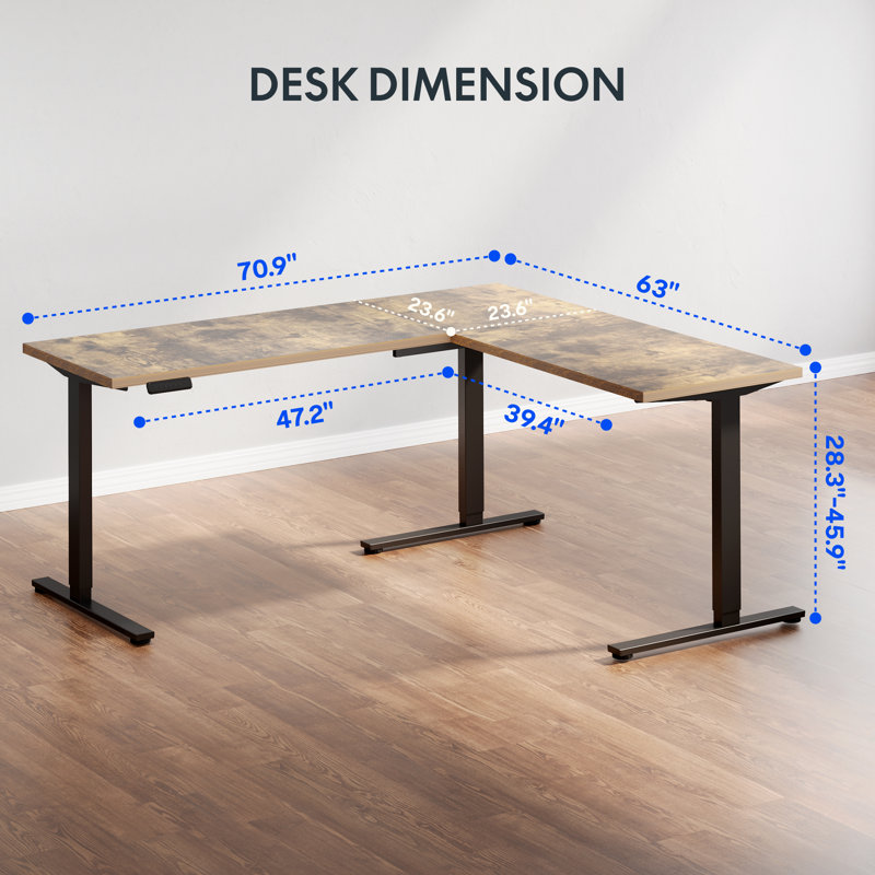 Bureau pour travailler debout en L 71 po, H 45,9 po x l 71 po x P 63 po, Acajou / Noir