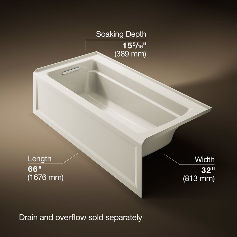 Archer 66" x 32" Soaking Bathtub, Biscuit, Left