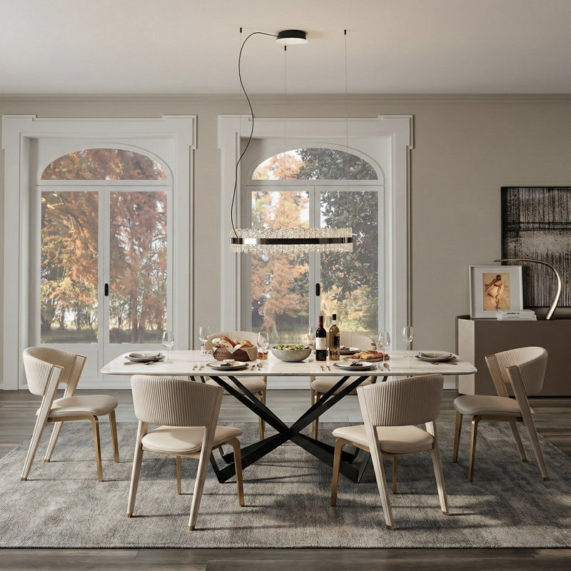 Entwisle Modern Rectangular White Sintered Stone Tabletop Dining Table, 29.5" H x 78.74" W x 37.4" D