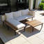 Ensemble de mobilier de jardin avec coussins amovibles et table basse, canapé d'angle en bois d'acacia avec table d'appoint, ensemble de conversation extérieur pour jardin et terrasse, beige