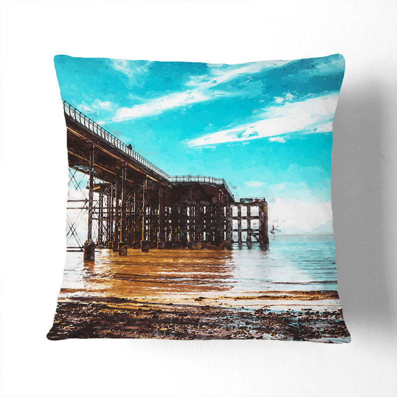 Penarth Pier Pavilion in Wales Abstract Art Cushion with Filling, Stone, 40cm H x 40cm W x 15cm D